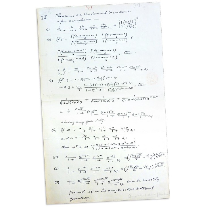 première lettre à<br>G. H. Hardy en 1913
